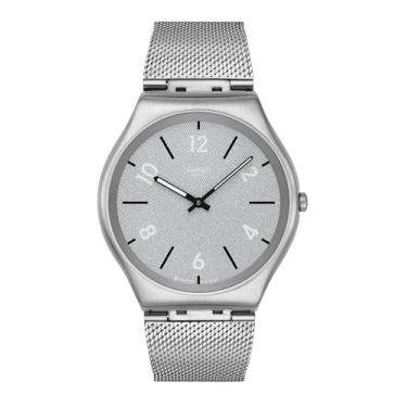 Imagem de Swatch Relógio casual unissex Skin Irony 42, aço inoxidável, quartzo, cinza, resistente à água, ficando bagunçado