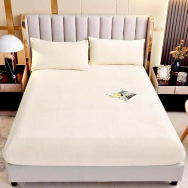 Imagem de Lençol de colchão com bolso extra profundo, lençol de elástico de cor sólida, capa protetora de colchão, tecido macio respirável, enrugado, para cama de casa e hotel - arroz branco||90 * 200 cm