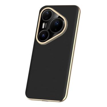 Imagem de LTLMYDAM Capa fina para Huawei Pura 80 Ultra/80 Pro/80 Pro+/80, capa de couro genuíno, capa de telefone galvanizada, preta, 80 Pro+