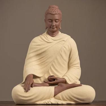 Imagem de FENNYYAR Escultura de estátua de Buda doméstica, 15,5 cm 15,5 cm, ornamento de cerâmica Shakyamuni
