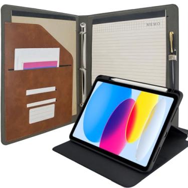 Imagem de Capa organizadora para tablet com prancheta, pasta de arquivo com 3 anéis e pasta giratória compatível com iPad (A16) 11ª geração 2025/iPad 10ª geração 2022, café