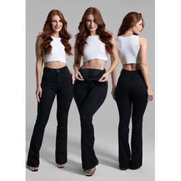 Imagem de Calça Jeans Feminina Sawary Super Lipo Boca de Sino Boot Cut Flare, Pr