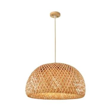 Imagem de Luminária Pendente De Bambu Preto E Branco Feita À Mão, Lustre Retrô C