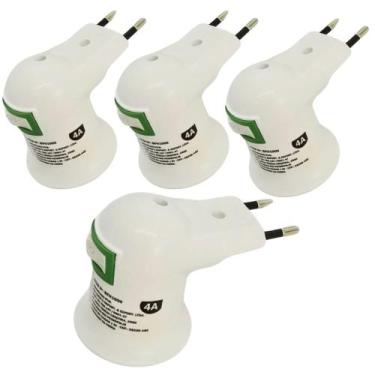Imagem de Kit 4 Soquetes Adaptadores E27 com Botão Liga/Desliga Bivolt 127/220V 