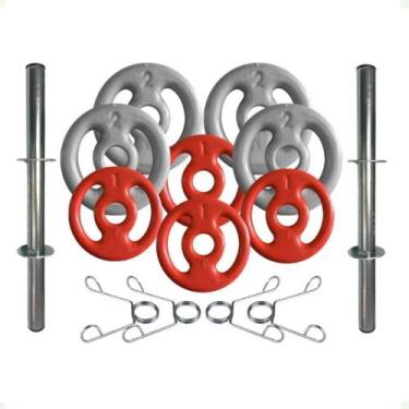 Imagem de Kit com Barras de Halteres e Anilhas Emborrachadas - 12 Kg - BOX INGÁ