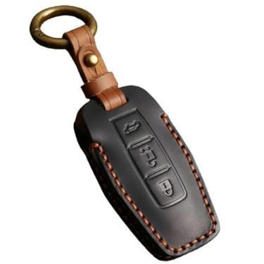 Imagem de Capa de couro artesanal para chave de carro, capa com chaveiro compatível com mitsubishi outlander 2023, acessórios de suporte para chave remota inteligente(3 Btn Black(Trunk))