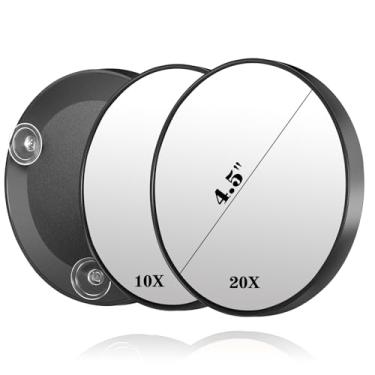 Imagem de JJhxr Conjunto de espelho de aumento de maquiagem 10X e 20X, lupa de maquiagem montada na parede de 11,4 cm com 3 ventosas, espelho de aumento portátil de 10X para viagem, ampliação 10X/20X para