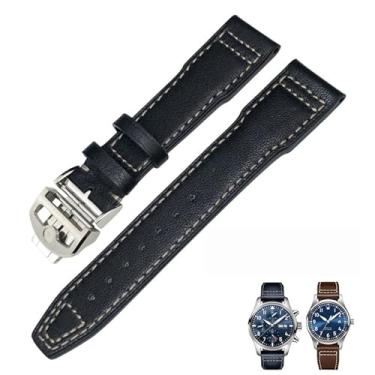 Imagem de RORFFK Pulseira masculina de couro genuíno de 20 mm, 21 mm, 22 mm, adequada para relógio piloto IW3777 PORTOFINO Mark 18, preto, azul, marrom, 21mm, Ágata