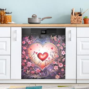 Imagem de ATTX Capa magnética para lava-louças Valentine Hearts | Adesivo decorativo de eletrodomésticos de 58 x 66 cm para armários domésticos e eletrodomésticos #66