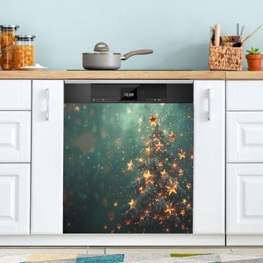Imagem de xigua Capa magnética brilhante para lava-louças para árvore de Natal, adesivos magnéticos decorativos antiarranhões para painel de geladeira e lava-louças, decoração personalizada de cozinha doméstica