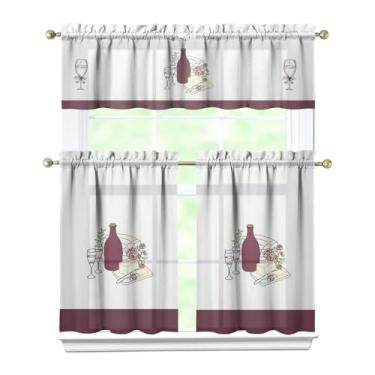 Imagem de Nojuikm Conjunto de 3 peças de cortinas e sanefas de cozinha para vinho, decoração de janela pequena, design de cortinas sobre a pia para cozinha, quarto, lavanderia, decoração de casa 70 x 91 cm