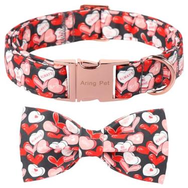Imagem de ARING PET Coleira de cachorro para Dia dos Namorados - Linda coleira de coração preto com laço, gravata borboleta de coração ajustável para cães com fivela de metal para meninas e meninos