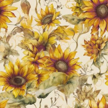 Imagem de VaryStyle Papel de parede de girassol amarelo/bege flor desabrochando vintage floral papel de parede para quarto de meninas casa de fazenda papel de contato floral retrô para armários paredes 45 x 299