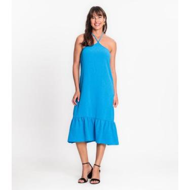 Imagem de Vestido Midi de Alça e Babados em Air Flow Rovitex Azul, GG, Azul