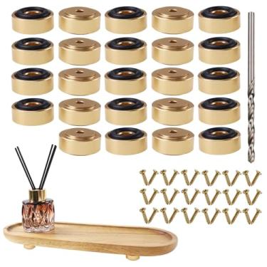 Imagem de Nihfien Pés de metal para paletes com parafusos, 13/40.6 cm L x 3/20.3 cm H Blocos antiderrapantes para madeira, tábua de corte de bambu (ouro), (conjunto de 24)