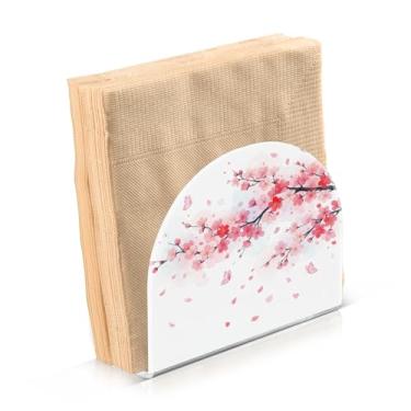 Imagem de Lindo porta-guardanapos de flor de cerejeira rosa primavera para decoração de cozinha de mesa suportes de guardanapo de papel acrílico para sala de jantar interior exterior festa acessórios de férias