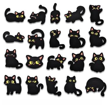 Imagem de 20 peças de adesivos de gato preto para passar a ferro: decalques fofos de tecido bordado de desenho animado para jaquetas, cachecóis, luvas e reparo de roupas sem costura (preto)