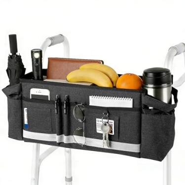 Imagem de AMEDELE Cesta de andador para idosos com suporte de copo, bolsa dobrável para andador com grande capacidade, acessórios para andador dobrável - não serve para andador (preta)