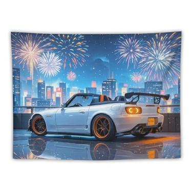 Imagem de HouLaiZhe JDM Tapeçaria de carro JDM carro S2000 fogos de artifício para pendurar na parede quarto decoração de casa tapeçarias estética piquenique decoração de parede arte de parede para dormitório