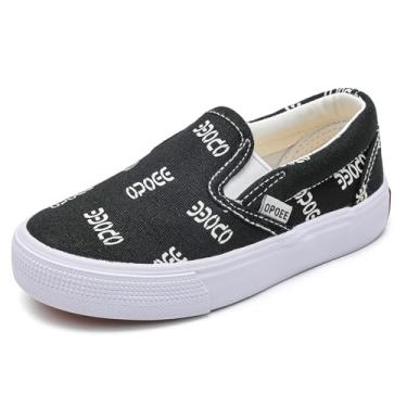 Imagem de OPOEE Sapatos de lona infantis para meninos e meninas, tênis de cano baixo, sapatos brancos para começar a temporada escolar, sapatos modernos de skate para crianças pequenas e grandes, 9055 preto, 17