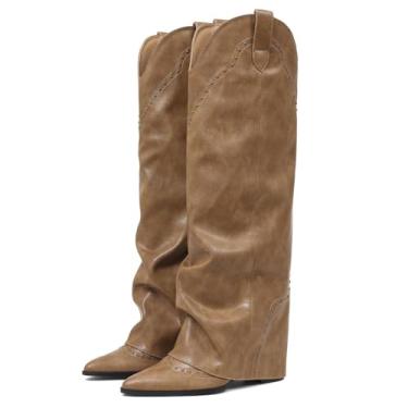 Imagem de EQAUDES Vestido feminino de cano alto, cano curto, cano curto, caubói, caubói, Caqui, 36