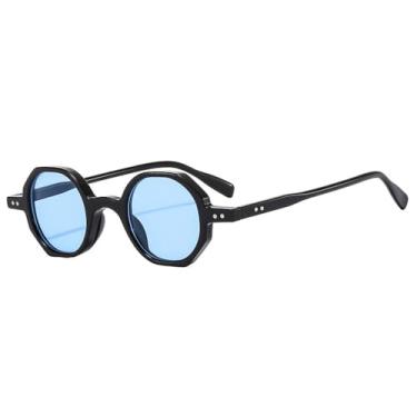 Imagem de Óculos de Sol Feminino Pequeno Redondo Estilo Punk Masculino com Rebites e Proteção UV400 para Esportes ao Ar Livre, Corrida e Ciclismo, Preto e Azul