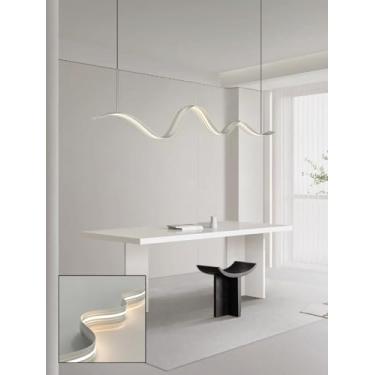 Imagem de Luminária pendente LED branca para cozinha, ilha ou sala de jantar, com intensidade regulável e controle remoto, ideal para sala de estar, mesa de jantar, escritório ou bar. Altura ajustável