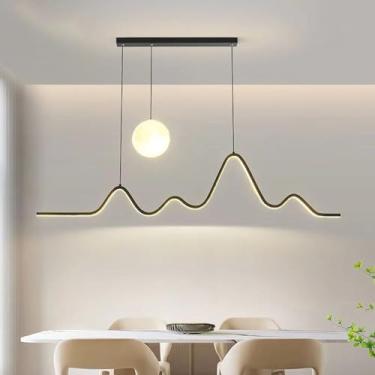 Imagem de Luminária pendente de mesa de jantar LED com controle remoto - Lustre moderno de design linear e intensidade regulável para sala de jantar, escritório e sala de estar (preto)