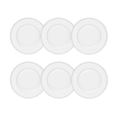 Imagem de Cj 6 Pratos Rasos de Cristal Pearl Bolinha Transparente 28cm Wolff