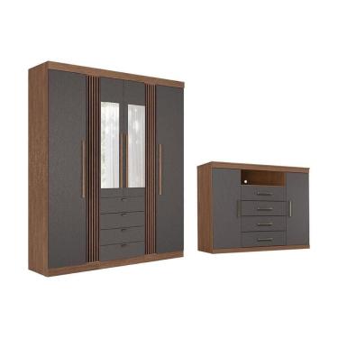Imagem de Guarda Roupa +cômoda 2 Peças Qc319 Jatobá/grafite - Santos Andirá