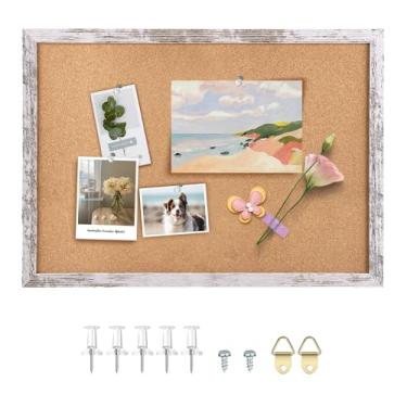 Imagem de Aitakatta Quadro de cortiça quadro de avisos, quadros de cortiça emoldurados decorativos para pendurar, quadro de pinos, quadro de visão para escola, casa, cozinha e escritório, quadro de avisos com moldura de madeira branca, 61 x 40 cm, WH, 1 peça