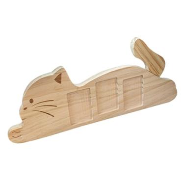 Imagem de Porta-retrato de gato, decoração de mesa memorial de madeira fofa, moldura memorial de madeira em forma de gato, acabamento de madeira natural, 3 compartimentos para fotos, suporte ajustável, exibição