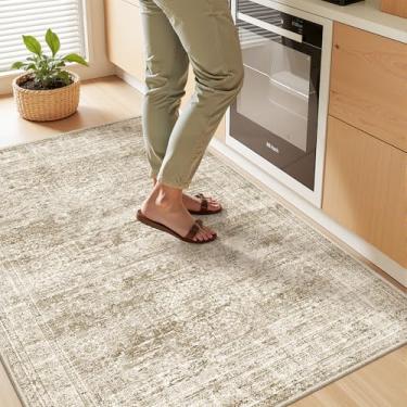 Imagem de Restydon Tapete lavável 3x4 para entrada, tapetes macios de cozinha antiderrapantes para sala de jantar, tapete abstrato vintage para sala de estar, tapetes finos internos para quarto, decoração de