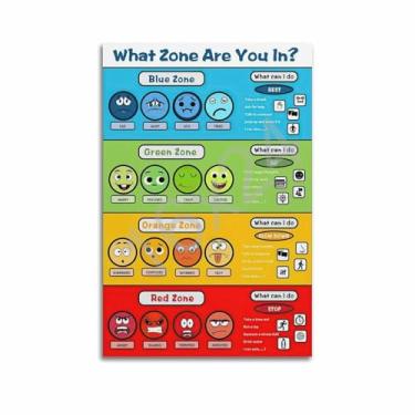 Imagem de PENCHAIN Pôster educacional de zonas de regulação de gestão emocional arte de parede em tela estética 16 x 24 polegadas (40 x 60 cm) estilo sem moldura