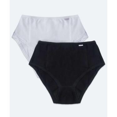 Imagem de Kit 2 Calcinhas Cintura Alta Básicas Moderna-72526, Branco, Preto, P