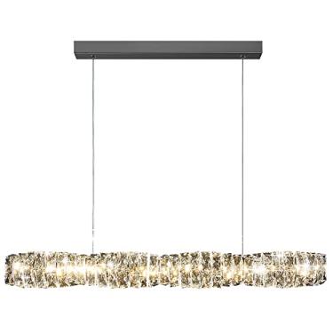 Imagem de Lustre retangular moderno de cristal para ilha de cozinha, luminária pendente linear de cristal de luxo, luminária de teto suspensa de LED para sala de jantar e sala de estar - Prata 100x12c