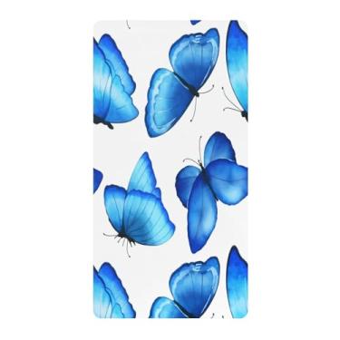 Imagem de Blueangle Lençol de berço padrão para berço infantil - Lençóis de algodão macio e respirável com borboletas azuis em aquarela (846)