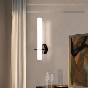 Imagem de GZZBMY Lâmpada de parede com bateria LED com controle remoto e interruptor de toque regulável Iluminação de parede giratória 360° Lâmpadas de parede magnéticas para sala de estar quarto escada