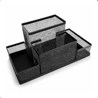 Imagem de Organizador de Mesa Escritório Aramado 4 Divisões Porta Trecos Home Office Preto Metal Moderno