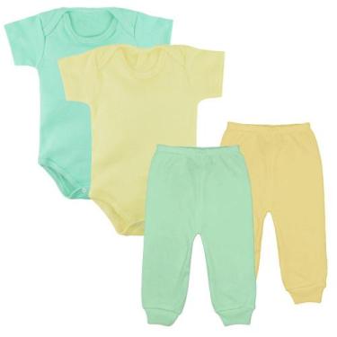 Imagem de Kit Body Curto e Mijão Liso Bebê 4 Pçs Enxoval Recém Nascido - Koala B