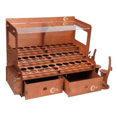 Imagem de Colaxi Suporte para tintas, canetas marcadoras marrons, porta-pincéis, presente para artistas, quadro transparente, suporte multiuso para materiais de arte e, 60 Buracos