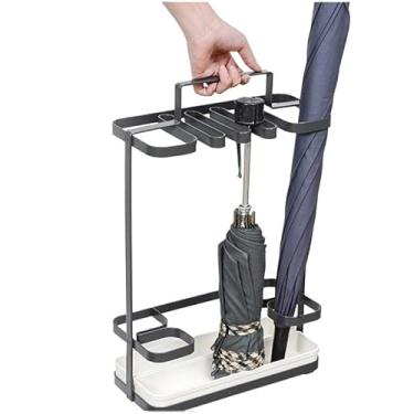 Imagem de CFGH6FDF Suporte de guarda-chuva, porta-guarda-chuva, multifuncional, suporte de guarda-sol, simples e criativo, estrutura estável, suporte de exibição inferior para ralo (cinza escuro)