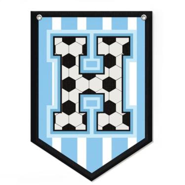 Imagem de Decoração de bandeira de futebol com letra H, decoração de quarto de meninos com nome bandeira de galhardete personalizado para meninos, decoração de arte de parede de berçário de esportes vintage