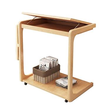 Imagem de Mesa lateral em forma de C mesa lateral mesa de sala de estar com 4 rodas espaço de armazenamento para lanche de café mesa de canto laptop (cor: Estilo2) (estilo1)