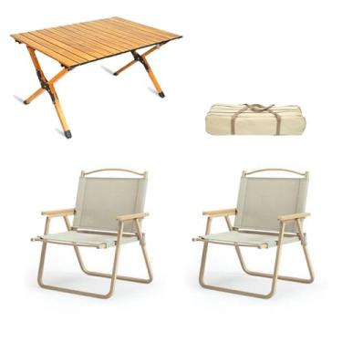 Imagem de JGHITROME Conjunto de mesa dobrável portátil, mesa de acampamento e cadeiras com bolsa de transporte, pacote com 3 vários tamanhos multicoloridos