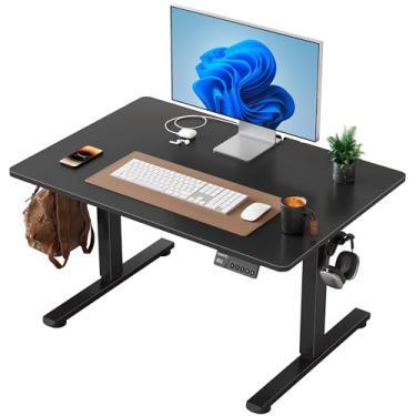 Imagem de YIHAYO Mesa de uma peça ajustável de altura baixa, levanta 46 cm a 71 cm, mesa elétrica de pé para pessoas baixas, mesa de computador de 81 x 61 cm com placa de emenda para escritório em casa, preta