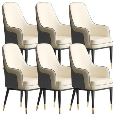 Imagem de RROUAN Cadeira de meados do século, cadeiras de jantar estofadas de couro sintético, cadeiras de metal para sala de jantar, cozinha, sala de jantar, com pernas de metal dourado para sala de jantar,