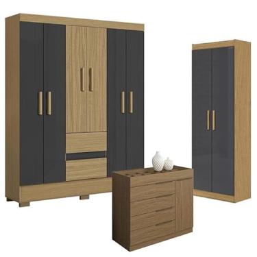 Imagem de Guarda Roupa Casal Coimbra 2005138 com Armário Multiuso 2000191 Atacama Grafite e Cômoda Sevilha Atacama - Aramóveis