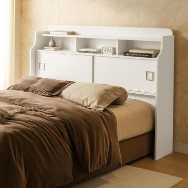 Imagem de cabeceira box casal 140cm jessica com 2 portas de correr nicho e prate