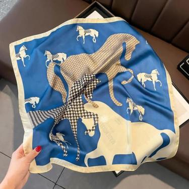 Imagem de Lenço Quadrado De Seda Luxuosa Para Mulheres, Estampado, Para Enrolar 